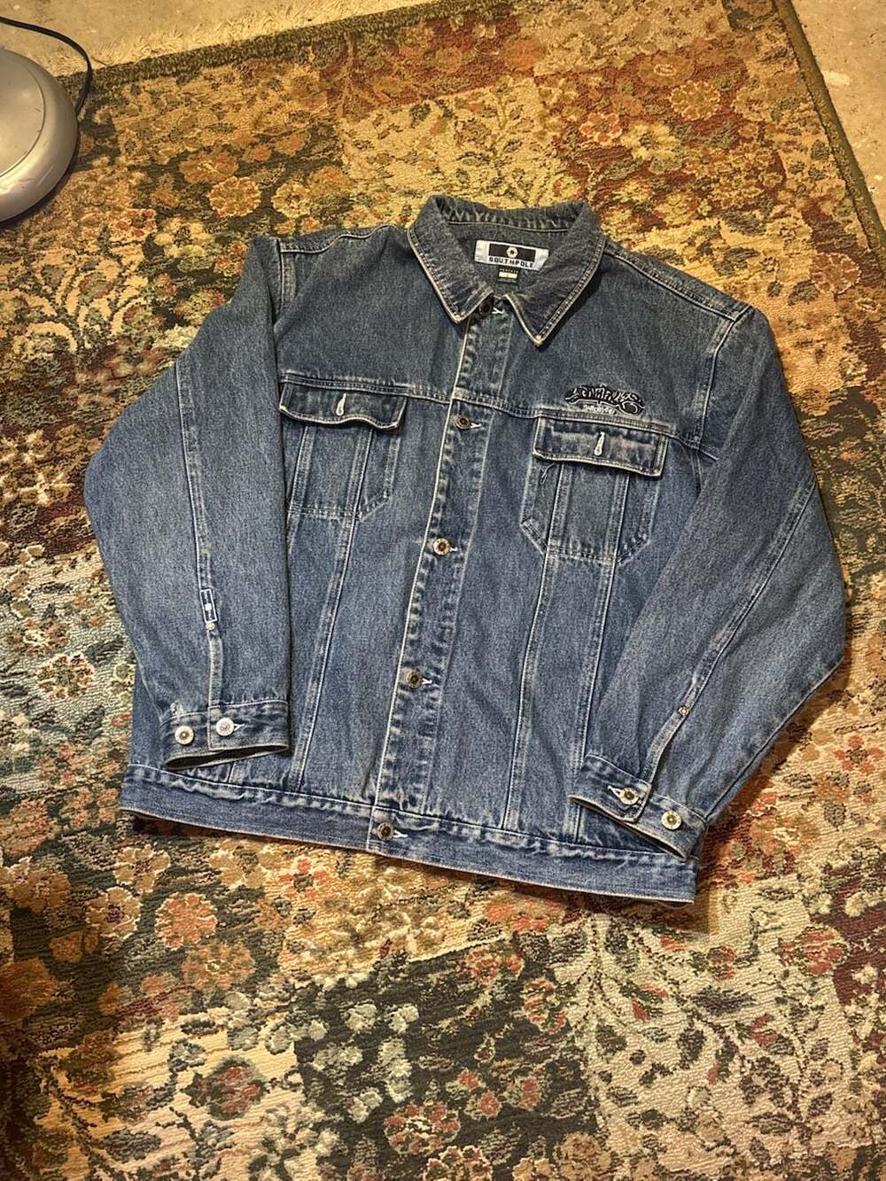 Vtg 90's Southpole Denim Jacket Mens L Blue Denim Street Wear Distressed